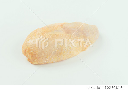Raw fresh chicken leg meat with skin on white background.Copy space.Food for retail.Procurement for designers.Ogranic food,healthy eating.Food concept.Top view.Chicken leg meat. Raw fresh chicken leg meat with skin on white background.Copy space.Food for retail.Procurement for designers.Ogranic food,healthy eating.Food concept.Top view.Chicken leg meat. 102868174