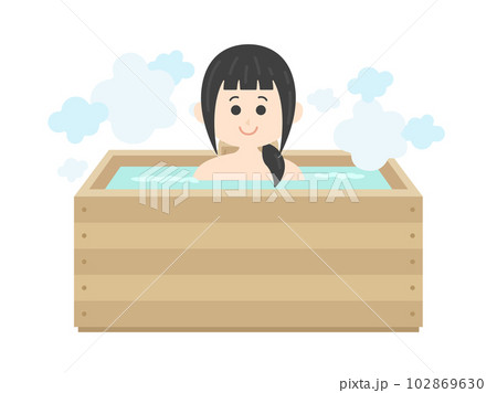 檜のお風呂に入った、女性のイラスト 102869630