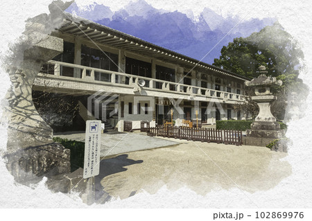 水彩画風 太宰府天満宮 社務所 福岡県太宰府市のイラスト素材