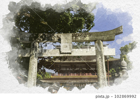 水彩画風　太宰府天満宮　鳥居　福岡県太宰府市 102869992