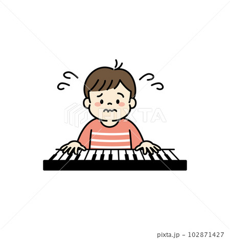 ピアノが上手く弾けずに悩む男の子のイラスト 102871427
