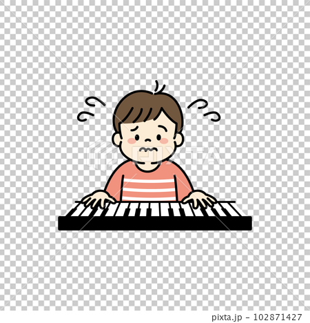 ピアノが上手く弾けずに悩む男の子のイラスト 102871427