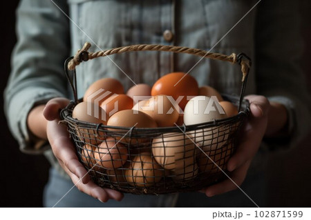 Children's Hands Hold Eggs Collected In The...のイラスト素材 [102871599] - PIXTA