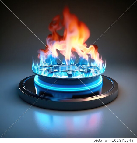 Gas burner flame on a dark background.blue fuel Gas burner flame on a dark background.blue fuel 102871945