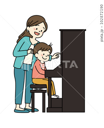 ピアノを習う男の子のイラスト　全身 102872190