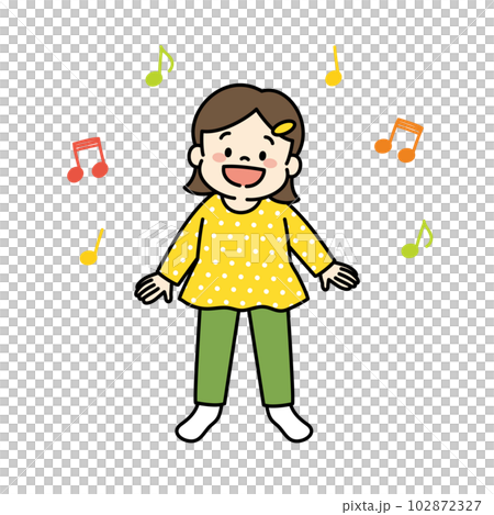 Illustration of a girl singing a song Musical note whole body Illustration of a girl singing a song Musical note whole body 102872327