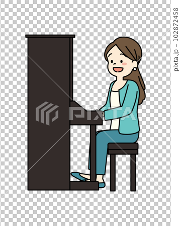 Illustration of a woman happy to play the piano well Full body 102872458