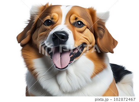Showcase a Cute and Happy Dog on a White Background. Generative AI. Showcase a Cute and Happy Dog on a White Background. Generative AI. 102872467