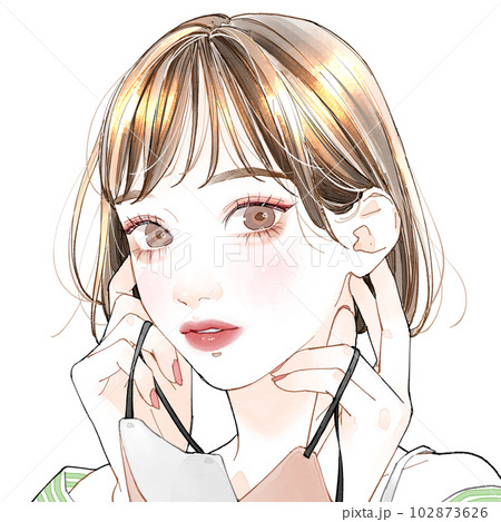 マスクを外す女性 102873626