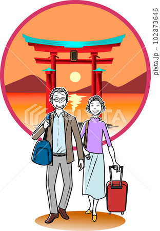 絶景な神社を観光する高齢夫婦 絶景な神社を観光する高齢夫婦 102873646