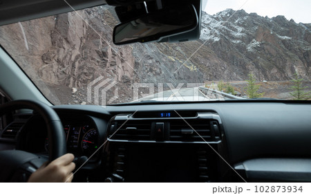 Driving car on the landslide road,China Driving car on the landslide road,China 102873934