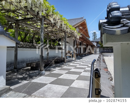 木曽福島の名勝　初夏の興禅寺　日本一広い石庭 102874155