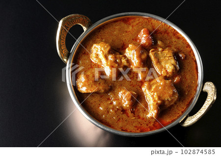 鶏肉入りスパイシーインドカレーを黒背景で俯瞰撮影 鶏肉入りスパイシーインドカレーを黒背景で俯瞰撮影 102874585