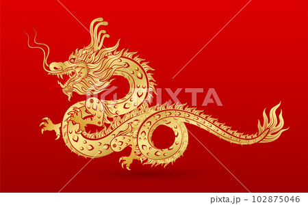 Traditional Chinese Dragon gold zodiac sign...-插圖素材[102875046