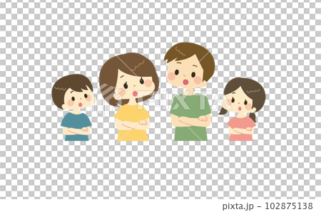 腕組みをして口を開けている家族のイラスト 102875138