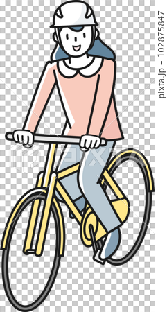 Young woman wearing a helmet and riding a bicycle Young woman wearing a helmet and riding a bicycle 102875847