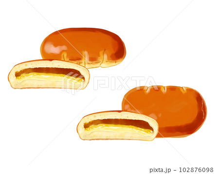 手描き水彩のクリームパンイラストワンポイントラインセット 102876098