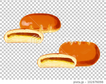 手描き水彩のクリームパンイラストワンポイントラインセット 102876098