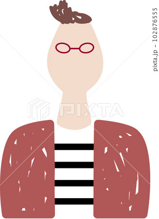 赤いメガネをかけて黒いボーダーTシャツに赤いカーディガンを着た男性の上半身イラスト 赤いメガネをかけて黒いボーダーTシャツに赤いカーディガンを着た男性の上半身イラスト 102876555