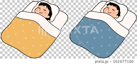 Girl and boy sleeping on futon 102877180