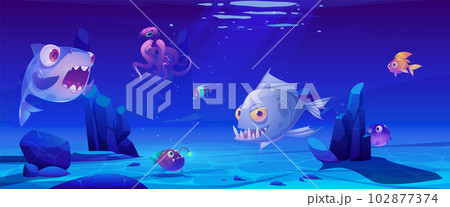 Sea underwater cartoon vector scene with fish Sea underwater cartoon vector scene with fish 102877374