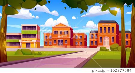 Cartoon school, kindergarten, university buildings Cartoon school, kindergarten, university buildings 102877394