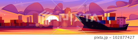 Sea port and cargo ship with containers Sea port and cargo ship with containers 102877427