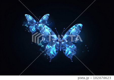 幻想的に青く光るデジタルな蝶のイラスト素材 [102878623] - PIXTA
