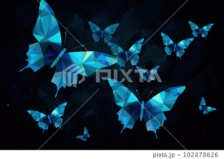 幻想的に青く光るデジタルな蝶のイラスト素材 [102878626] - PIXTA