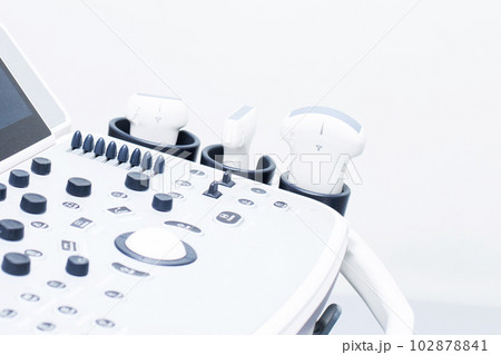Modern ultrasound machine, scanners and sensors close-up. Medical equipment in the clinic. 102878841