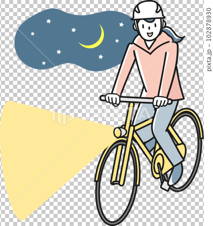 夜間にライトを点けて自転車で走る若い女性 夜間にライトを点けて自転車で走る若い女性 102878930