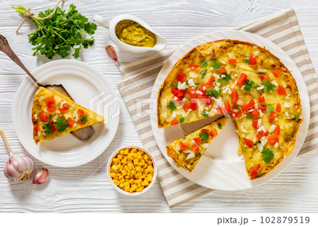 Hot Green Chile Enchilada Casserole, top view 102879519