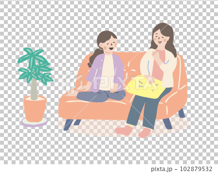 People sitting on sofa and enjoying conversation 102879532
