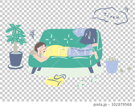 ソファに倒れ込む男性 102879568