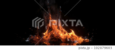 A candle flame flickers on a black background, creating an abstract texture of warmth and light. Ideal for a candle or match themed design. AI Generative. A candle flame flickers on a black background, creating an abstract texture of warmth and light. Ideal for a candle or match themed design. AI Generative. 102879603