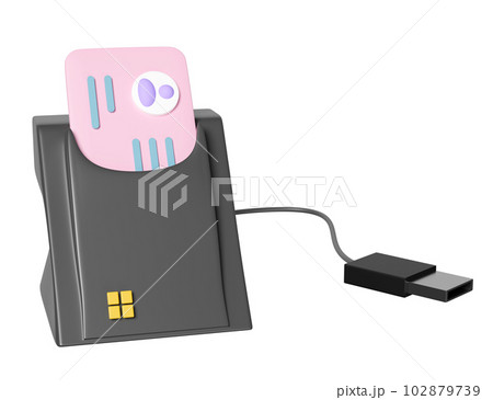 3d smart card reader, external USB card reader, Id card icon isolated. 3d render illustration 3d smart card reader, external USB card reader, Id card icon isolated. 3d render illustration 102879739