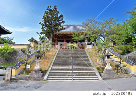 聖徳太子御廟所 叡福寺 石段越しの南大門(大阪府南河内郡太子町) 聖徳太子御廟所 叡福寺 石段越しの南大門(大阪府南河内郡太子町) 102880495