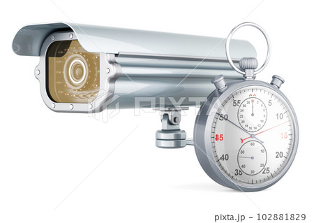 Security surveillance camera with stopwatch, 3D rendering Security surveillance camera with stopwatch, 3D rendering 102881829