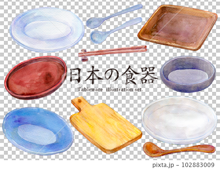 食器　カトラリー　セットイラスト　水彩イラスト　手描きイラスト 102883009