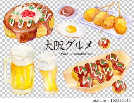 大阪美食水彩插畫手繪插畫 102883146