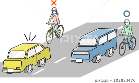 左側通行する自転車と右側通行する自転車 102883476