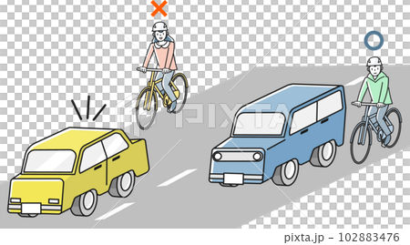 左側通行する自転車と右側通行する自転車 102883476