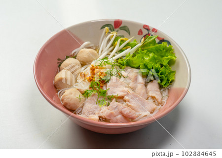 Thai pork noodle with meat ball. Thai traditional food. Thai pork noodle with meat ball. Thai traditional food. 102884645