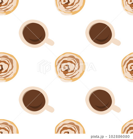 Coffee and Cinnamon seamless pattern. Vector illustration in cartoon style. 102886080