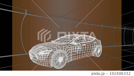 Composition of digital car over lines on brown background 102886332