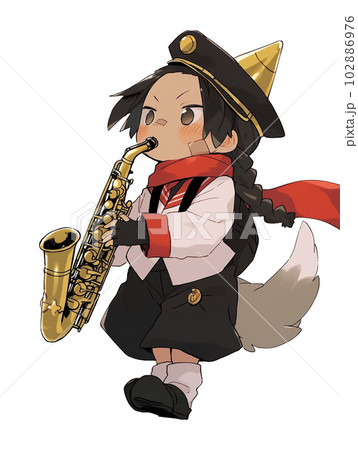 Enfant musicien de dessin animé Kawaii jouant du saxophone · Creative  Fabrica