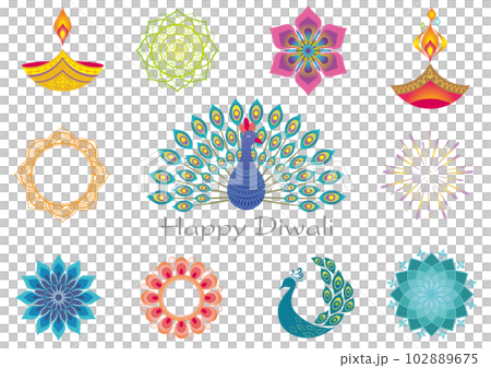 ディワリ　カラフルなシンボルアイコンセット 102889675