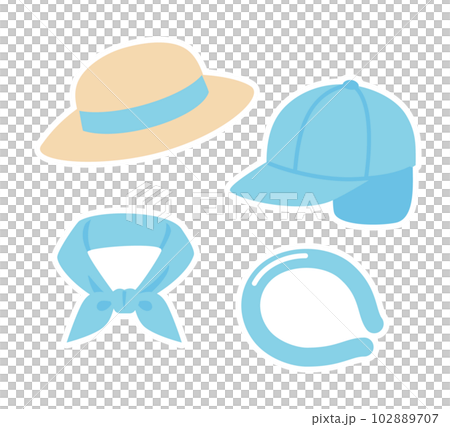 A set of a hat and a neck cooler that can be used to prevent heat stroke when going out (with a white border) 102889707