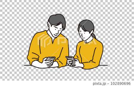 連絡先を交換するアジア人の男女 102890696