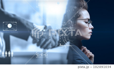 DNAとグローバルを背景とした先進医療・遠隔治療のイメージ　先進技術を使った新しい治療法と人類の希望 102891034